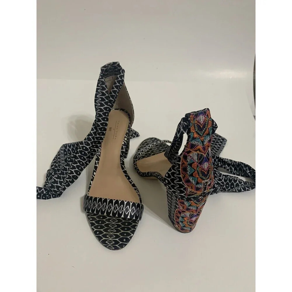 Trina‎ Turk x INC Kanata Ankle Wrap Embroidered Heel Sandals Sz 7
